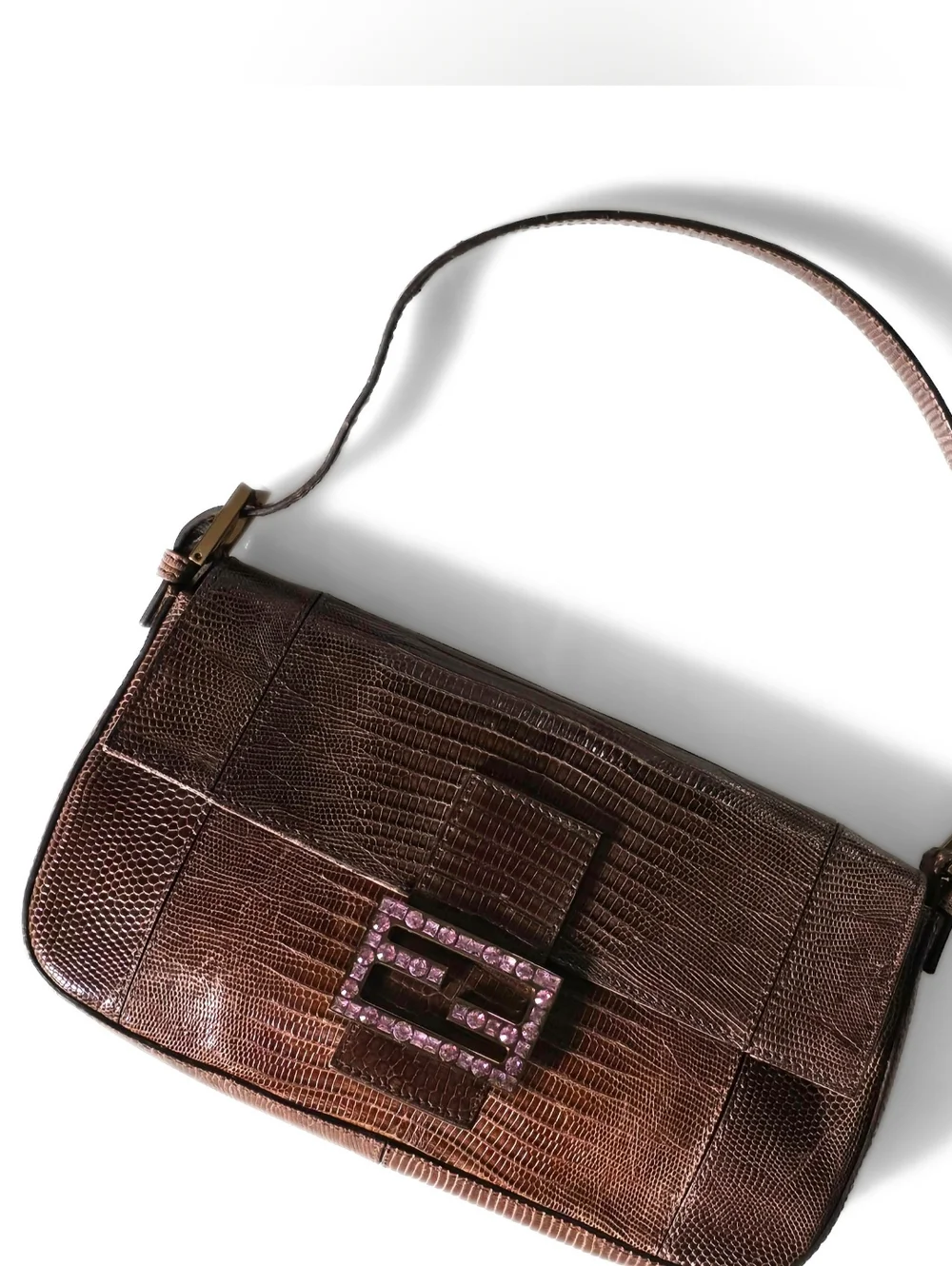 Fendi Baguette Vintage Full Lizard Leather with Lilac Crystal Buckle - Picture 13 of 13